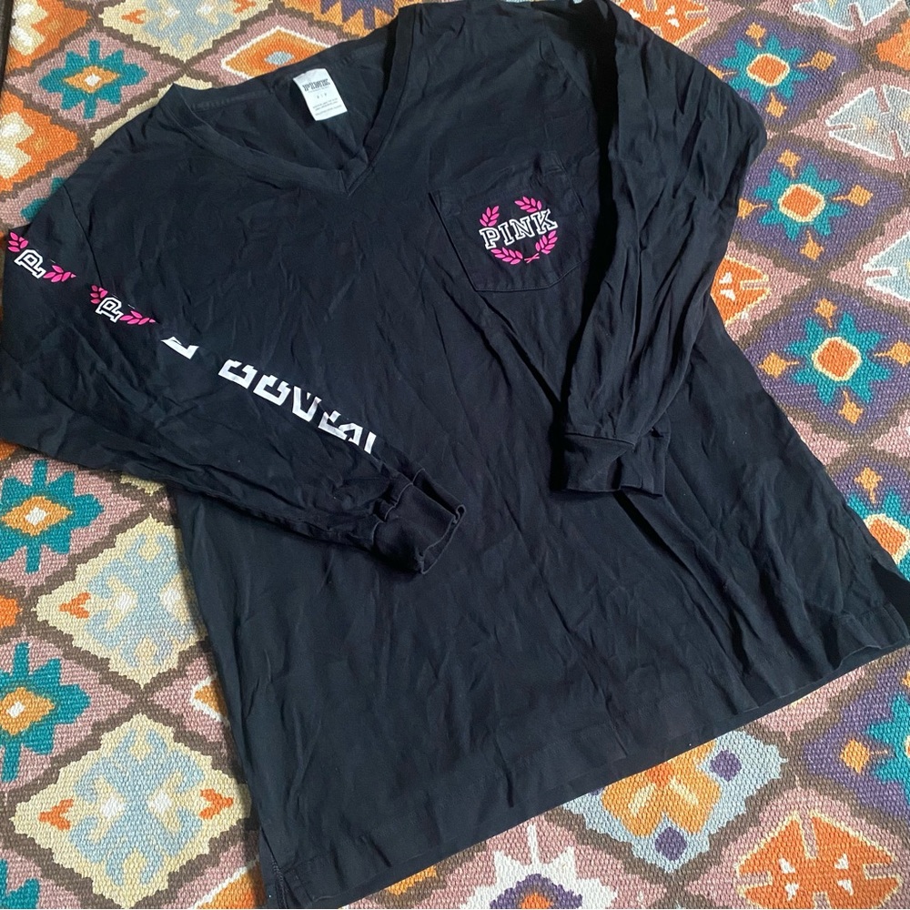 Pink Victoria’s Secret Long Sleeve Black Oversized Campus Top Size Small